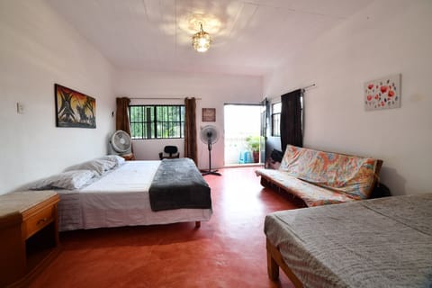 1 king size bed 1 futon and 1 single bed in this room 