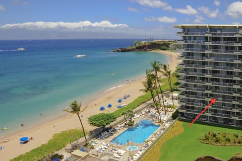 Tower 1, with arrow pointing to our unit, 407. Next to oceanfront, great view!!