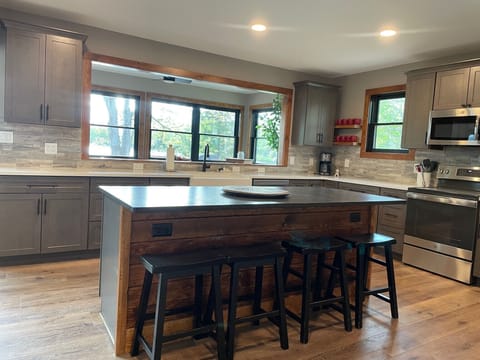 Kitchen with pass thru Window and Lake Views