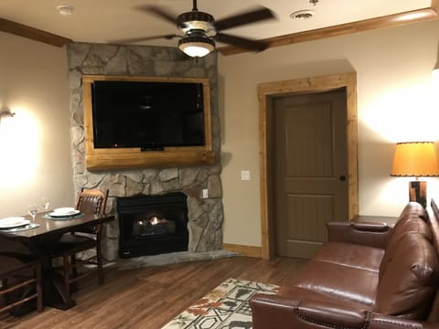 Living room, fireplace and dining table 2nd room