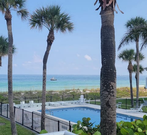 View of crystal clear Gulf water from the master bedroom balcony