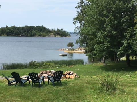 Built in fire pit with beautiful sunset views.