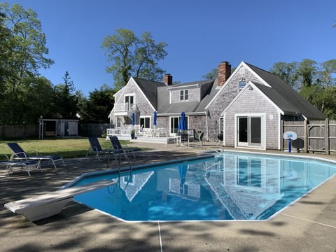 Full view of backyard with in ground pool