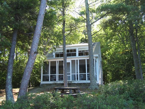 Camp's front porch looks out at Diamond and Rattlesnake Islands.