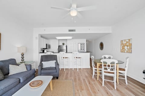 Large living area with ocean views and comfortable queen memory bed pullout