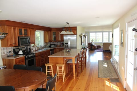 The kitchen is not only spacious but well-stocked for any chef.