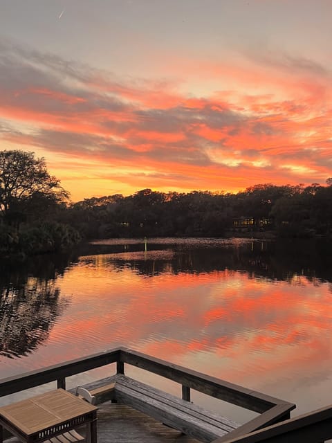 View from our dock. Sunsets like this are common.
