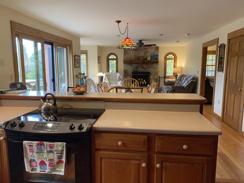 view of dining and family room from kitchen