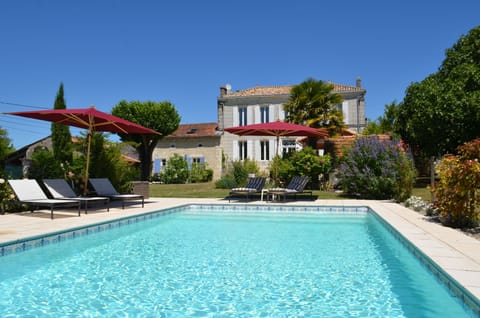 Main house & gite from pool view.