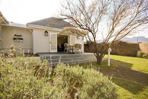 View of the cottage in winter. In summer the tree is full of leaves.