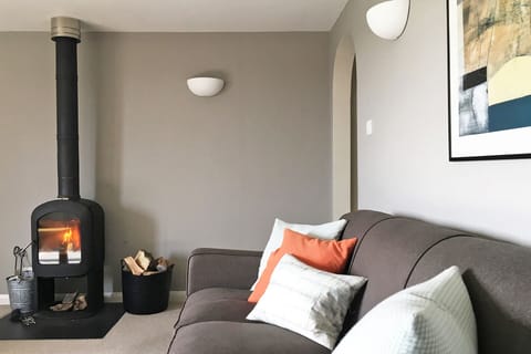 Cosy log burner in living room.