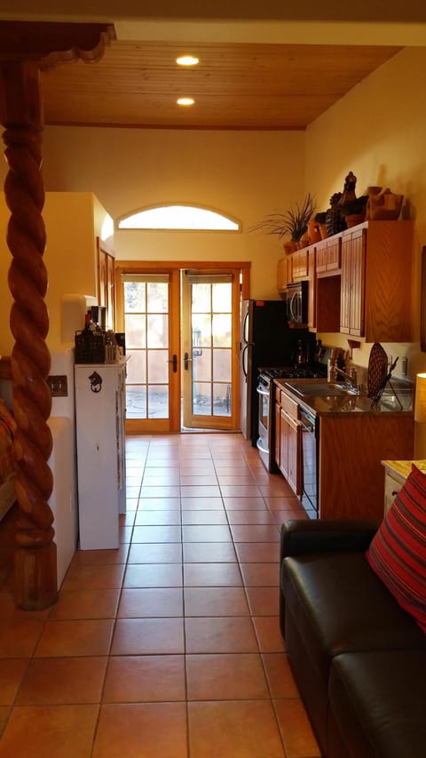 High ceilings and warm radiant floor heat.