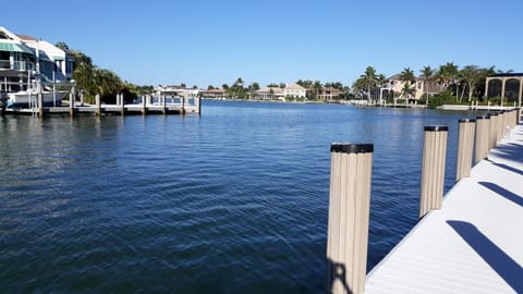Canal is directly behind condo.  Great place to fish!