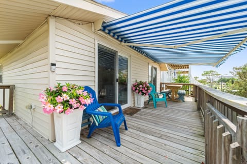 Retractable awning.