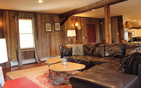 Relax by the fire and enjoy a movie.