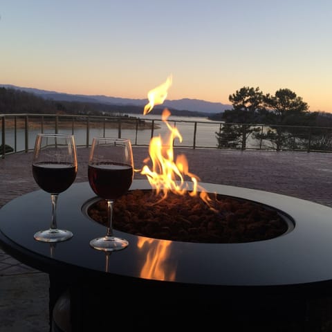 sunset next to the patio firepit