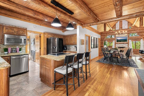 Kitchen, dining table for 10, open floor plan