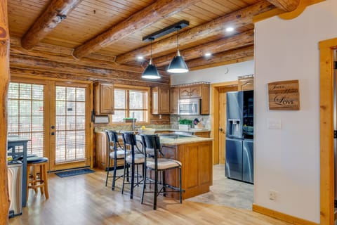 Stocked  kitchen with all you need to cook a family dinner. New Appliances  ‘23