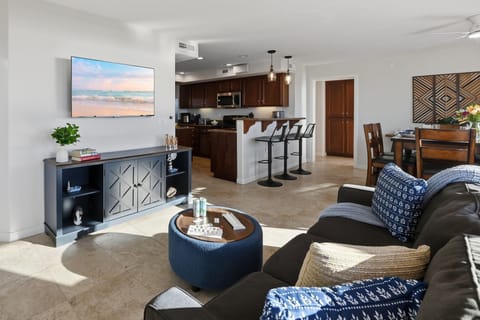 Living area towards the kitchen and dining