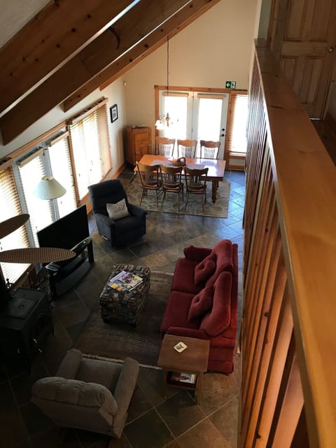 Cathedral living and dining area