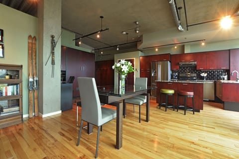 Dining & Kitchen with Murphy wall bed