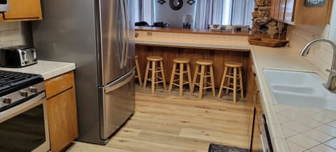 Kitchen with extra seating.