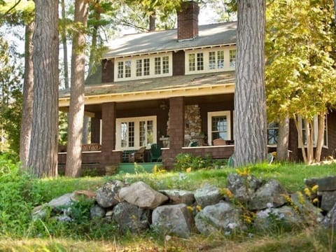 The front porch with stone fireplace