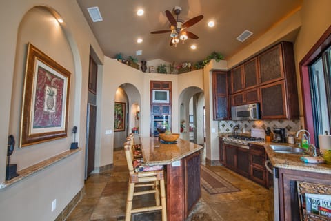 Gourmet kitchen with Sub Zero refrig, 6 burner gas stove top & dbl.conv.ovens