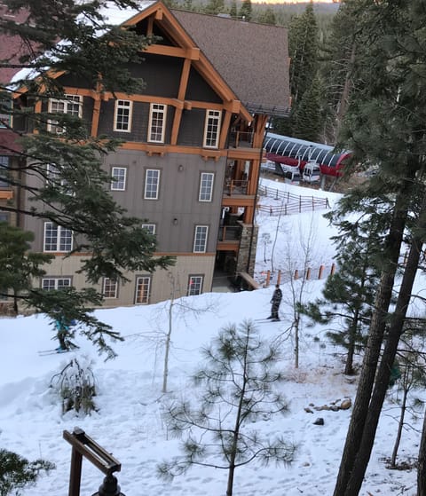 View of the gondola & ski trial from our deck it’s a short walk on a paved path.