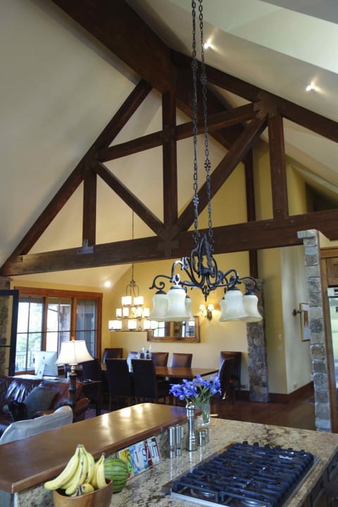 view from kitchen to main dining table