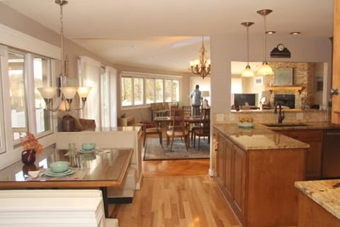 view of kitchen toward dining & great room