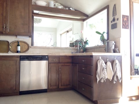 The kitchen has 2 ovens, has all utensils, dishes, etc. for 6 guests. 