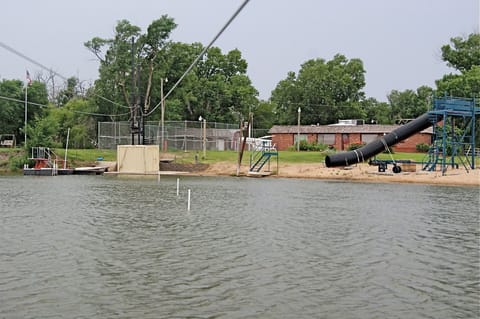 Diving Boards, Zip Lines, Rope Swing, and Water Slide.  