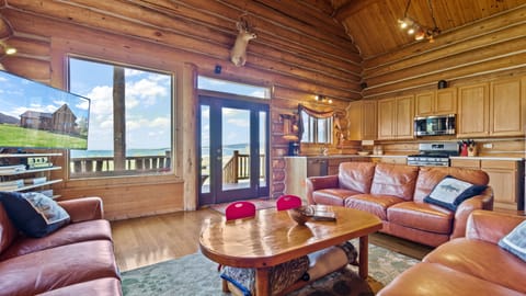 View of the lake from the living room. Tetons visible on clear days. Kid Chairs.