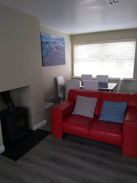 Living room with dining table.