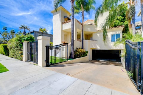 Gate entrance to subterranean garage.