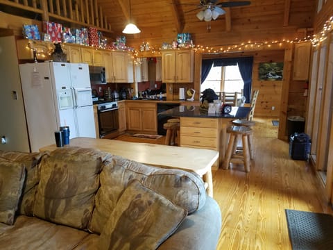 View from living room looking toward kitchen and dining room.