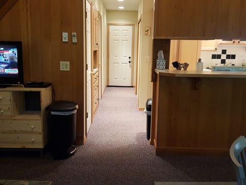 Bedroom on the left, bathroom on the right, Washer and Dryer in the closet.