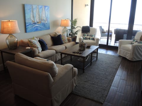 Living Room.  The painting is of the Dauphin Island Regatta by local artist