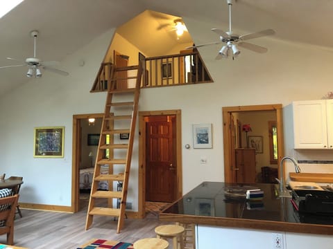 Stair to the loft with trundle bed (2 single beds)