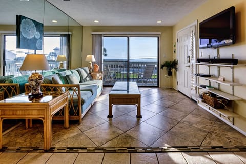 Our living room overlooks an unobstructed view of the Gulf across the street