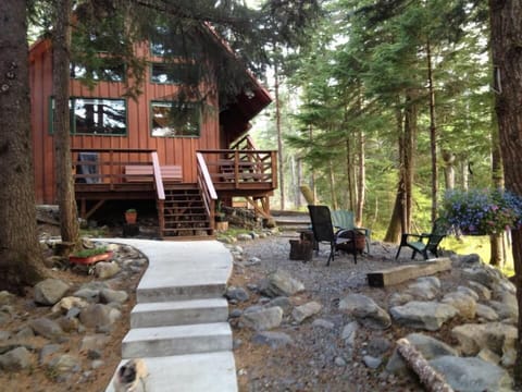 Early June, flowers and fire pit area