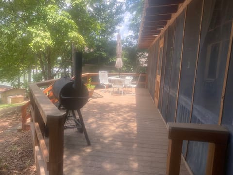 Deck area with charcoal grill