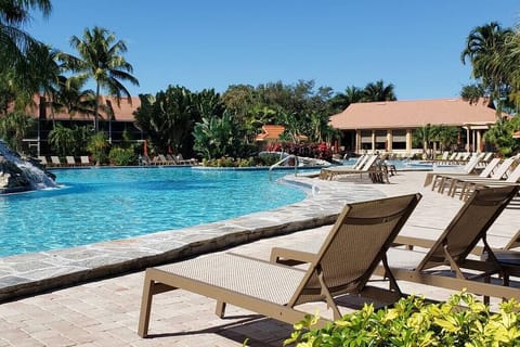 Newly renovated heated saltwater pool with waterfalls. 