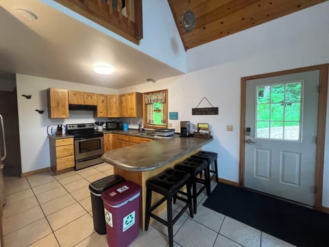 The cabin contains a full kitchen.