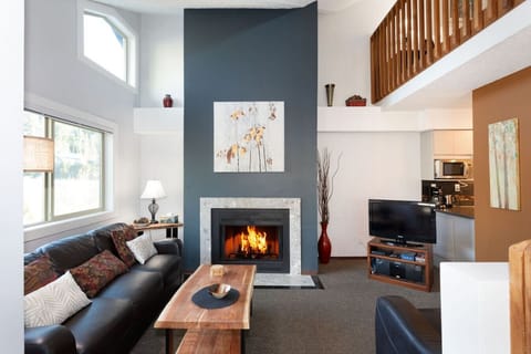 Offers a large living space with a couch and fireplace