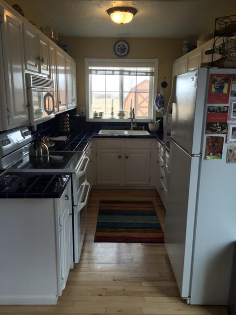 Fully stocked galley kitchen.