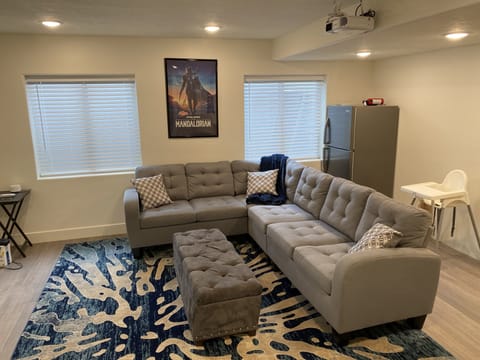 Basement family room with projection TV