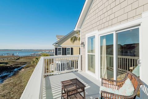 Private balcony with marsh and tidal stream view that is frequented by herons and egrets at low tide