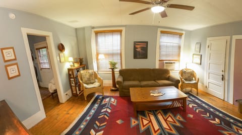 Large, comfortable living room.\ with pull out sofa bed.